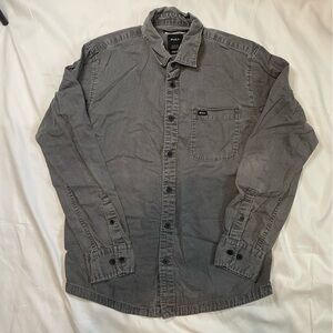 Mens RVCA size small dark gray button up long sleeve shirt.